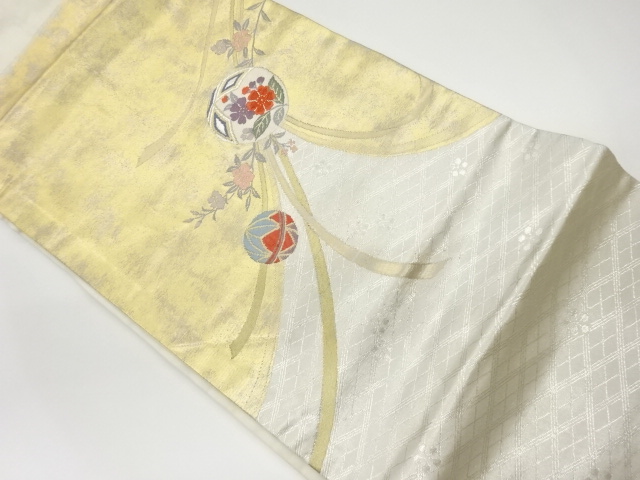 作家物　引箔鞠に花模様織出し名古屋帯